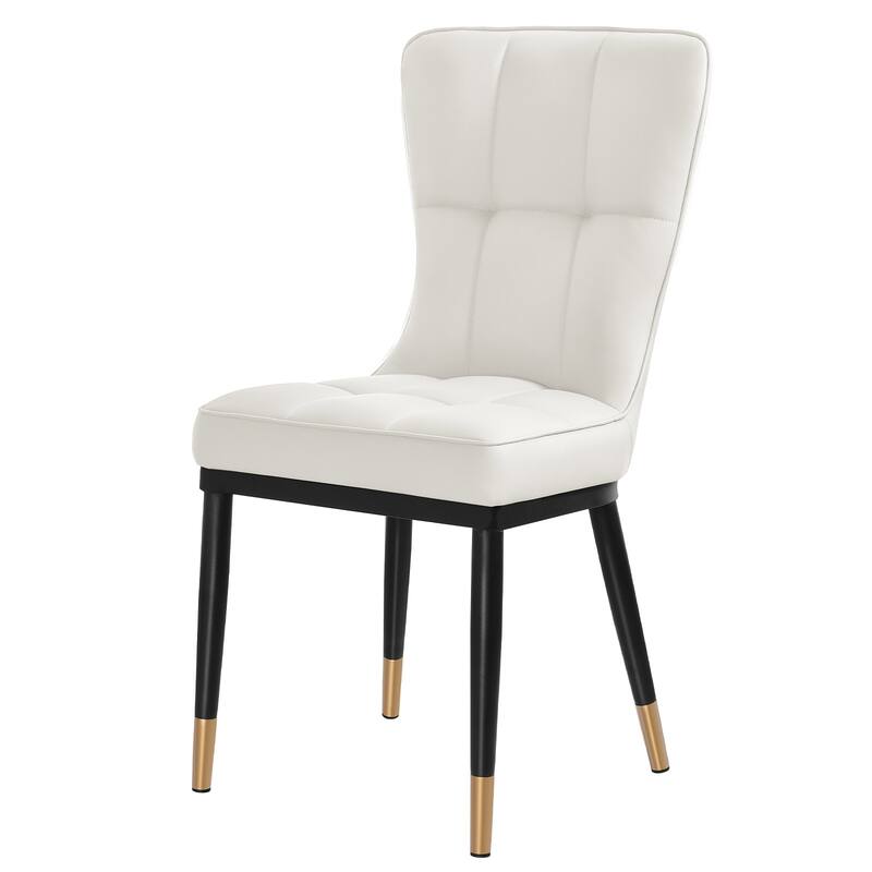 Faux Leather Upholstered Dining Chairs Set of 4 with Checked Pattern