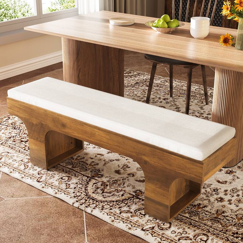 Dining Bench with Linen Cushion, End of Bed Upholstered Bench, Entryway Bench for Hallway, Living Room, Bedroom, Kitchen