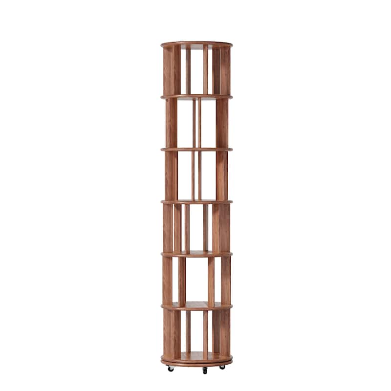 GDFStudio - Marcellin Rubberwood 360°Spinning Bookcase Tower on Wheels