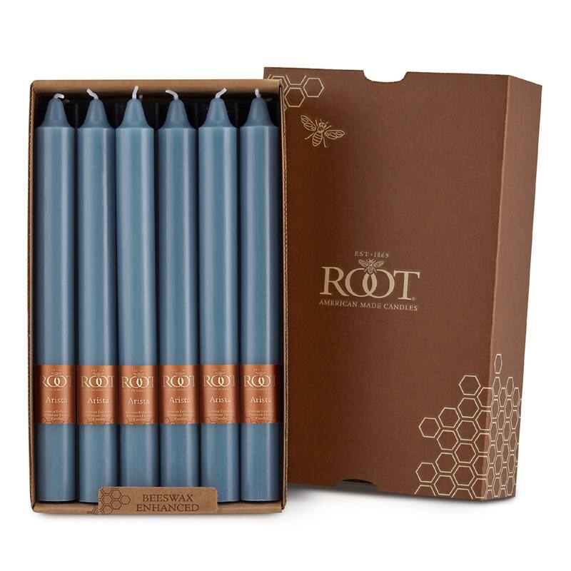 Root 9 inch Unscented Smooth Arista Taper Candles box of 12 - 9 x 7/8 - Williamsburg Blue