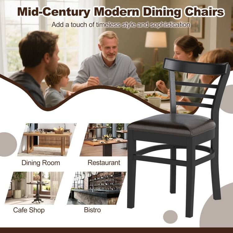 Set of 2 Rubber Wood PU Leather Padded Mid-Century Dining Chairs Set with Ergonomic Backrest - 16.5" x 19" x 31"