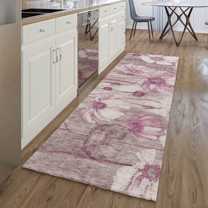 Premium Washable Super Soft Modern Floral Mayfield Rug - Plum - 2' 3" x 7' 6"