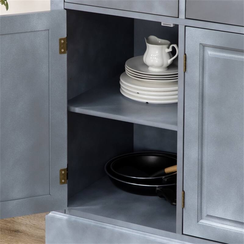 Grey MDF Sideboard Cabinet with Drawers and Adjustable Shelves for Kitchen Dining or Living Room