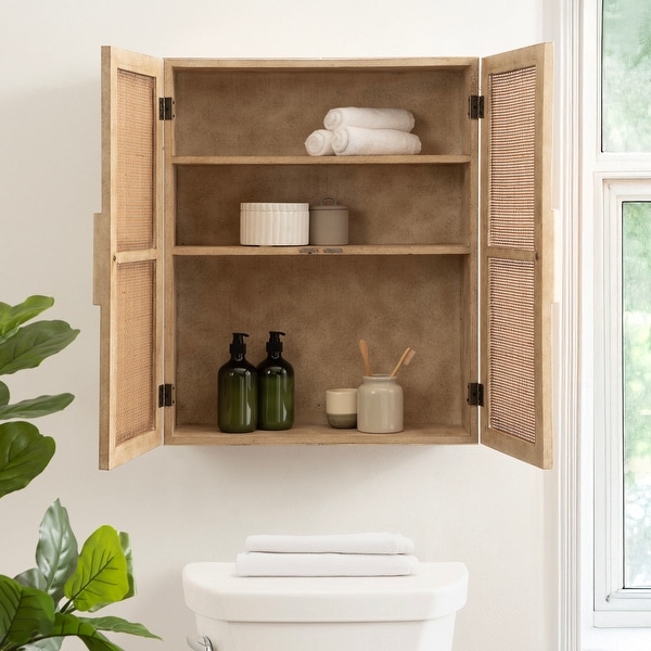 Kate and Laurel Ori 2-Door Wall Cabinet, Rattan, Cane, Wood Veneer