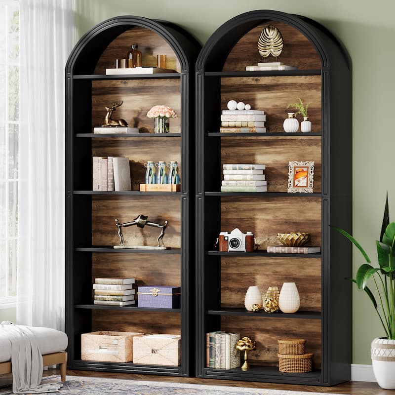 75.98" Tall Arched Bookcase with 6 Storage Shelves - 11.81"D x 31.5"W x 75.98"H