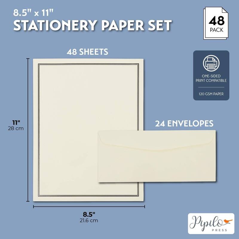 Paper Junkie 72 Pc Stationery Set for Writing Letters, 48 Paper Sheets, 24 Envelopes, 8.5x11