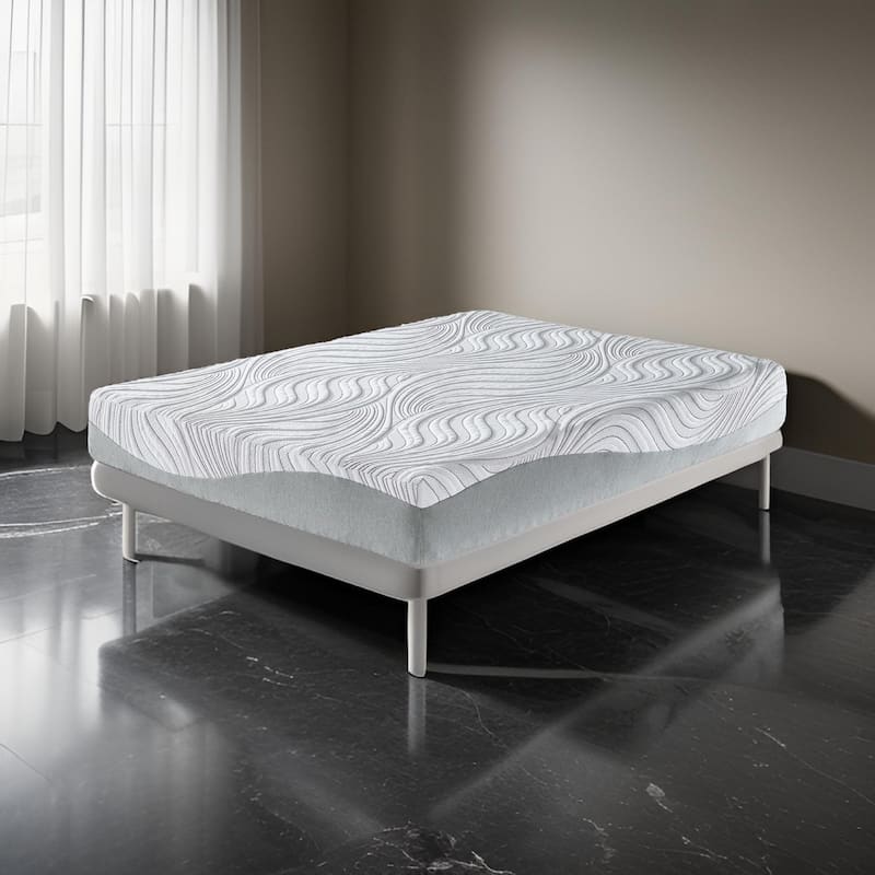 10 Inch Memory Foam Queen Mattress, White and Gray, Stretch Knit Cover