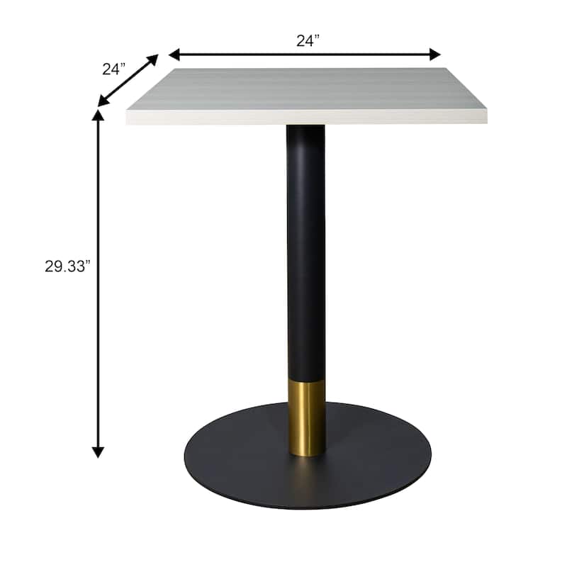 Vail Square Dining Table with 24 in. MDF Tabletop in Black Stainless Steel Round Pedestal Base with Gold Accent Kitchen Table