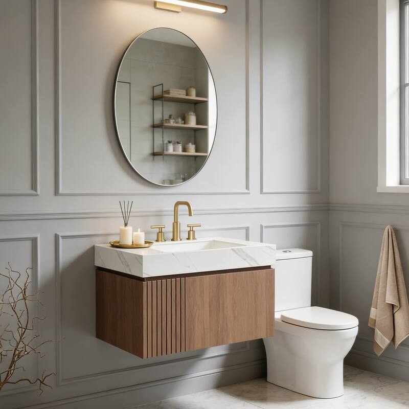 Floating Storage Bathroom Vanity with 3 Pre-drilled Faucet Holes