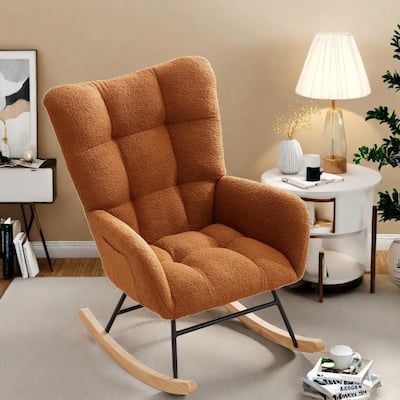 Modern Teddy Rocking Chair for Nursery, Upholstered Glider with High Back