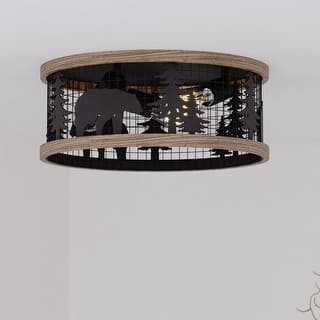 Kodiak 12-in W Black Rustic Round Cage Flush Mount Ceiling Light Fixture Tree Motif
