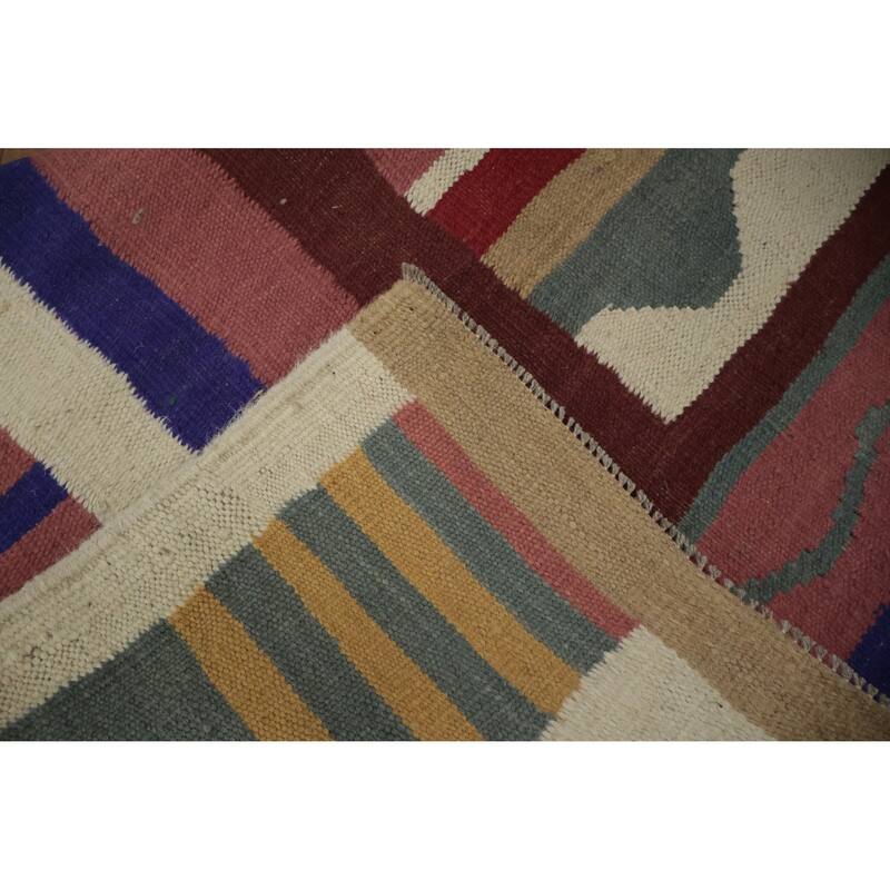 Hand Woven Oriental 100% Wool Carpet Southwestern Tribal Multi-Colored Kilim Area Rug - 9' 8'' X 7' 11''