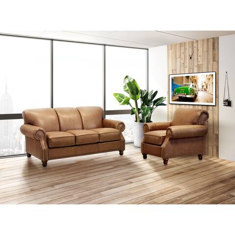 Joehl 2 Pieces Top Grain Leather Sofa and Chair Set