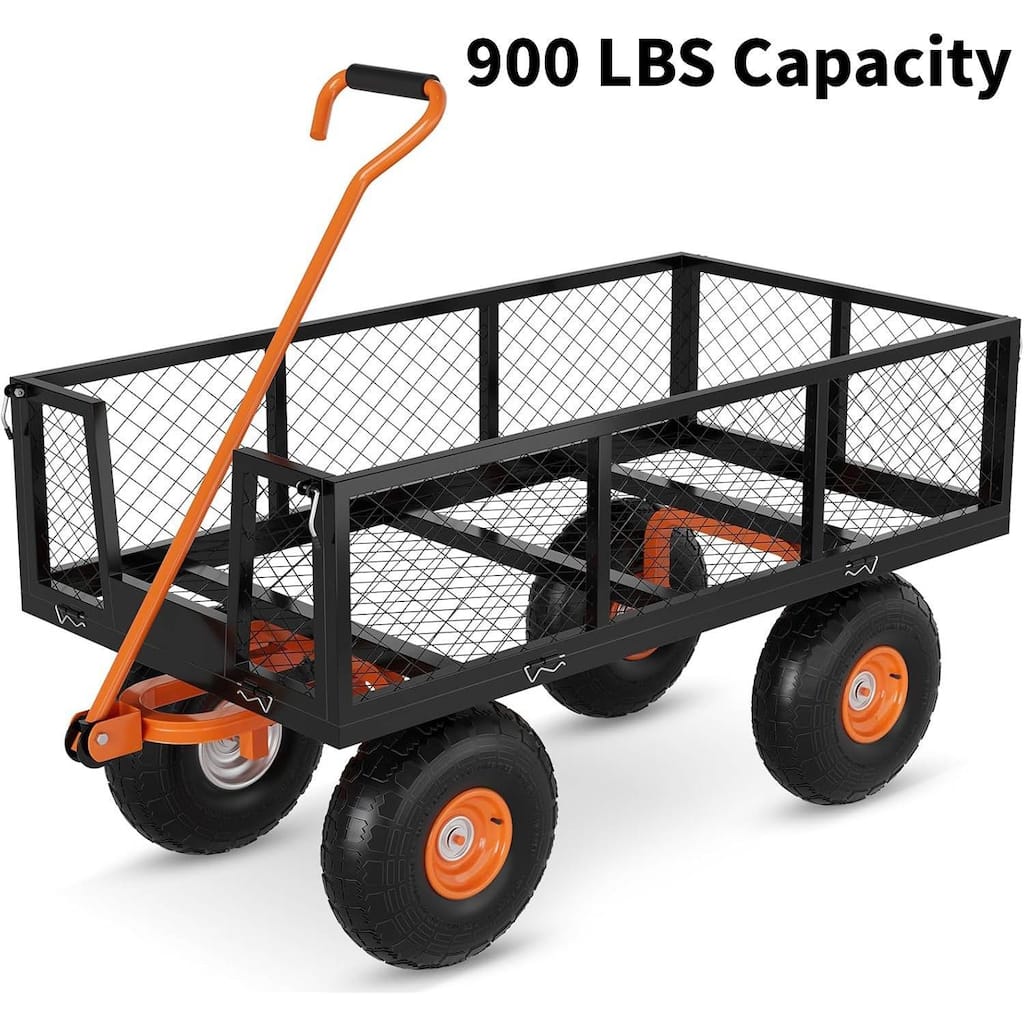 900 LBS Heavy Duty Steel Garden Cart, Utility Yard Wagon for Landscaping, Lawn, Farm, Outdoor Use