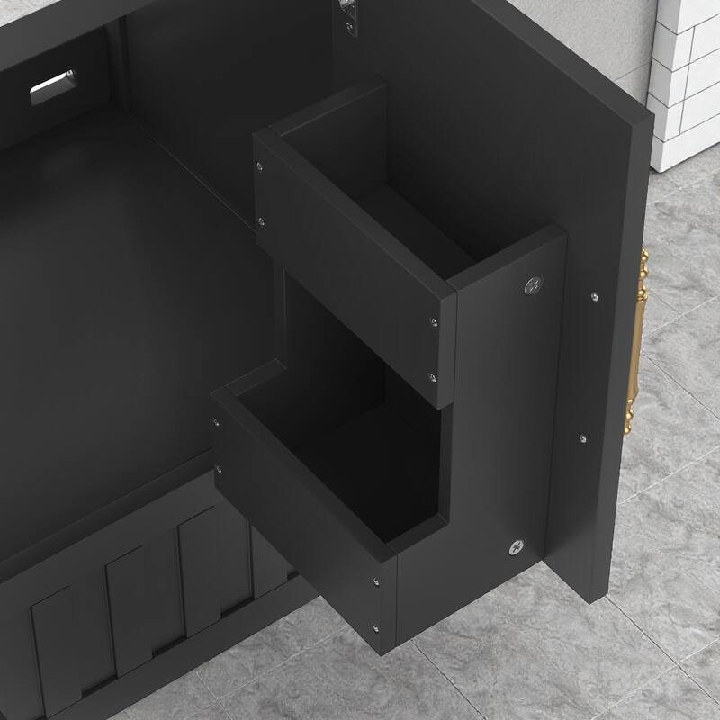 30" Bathroom Vanity with Sink, Solid Wood & MDF Cabinet with Doors, Drawer and Open Storage Shelves