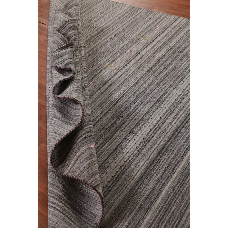 Hand Knotted Oriental 100% Wool Carpet Tribal Tribal Greys & Charcoal Gabbeh Area Rug - 9' 9'' X 8' 1''