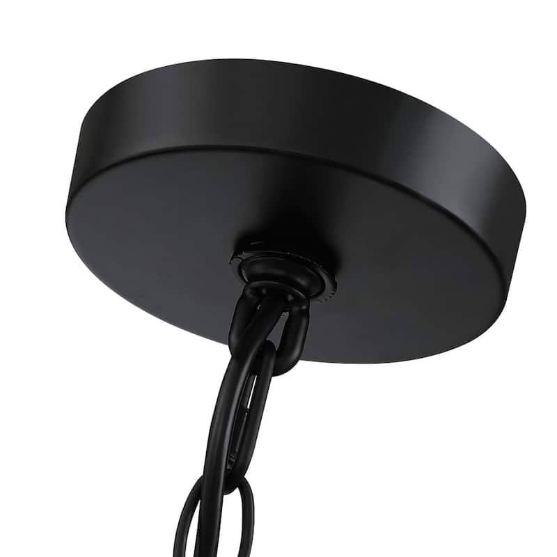 20 in. 4-Light Rattan Drum Chandelier Light with Black Canopy - 4-Light 20" W
