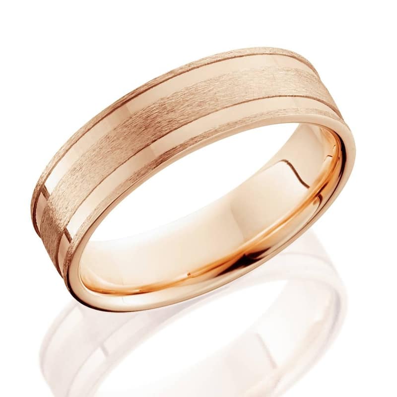 6mm Rose Gold Brushed Double Inlay Wedding Band
