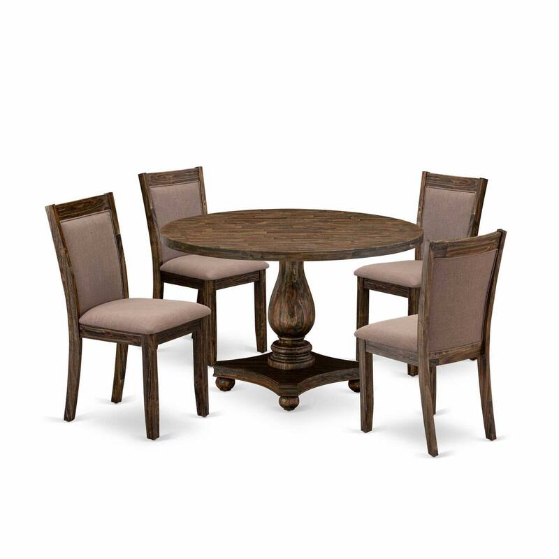 HomeStock 5-Piece Distressed Jacobean Finish Solid Wood Top Dining Table with 4 Parson Chair