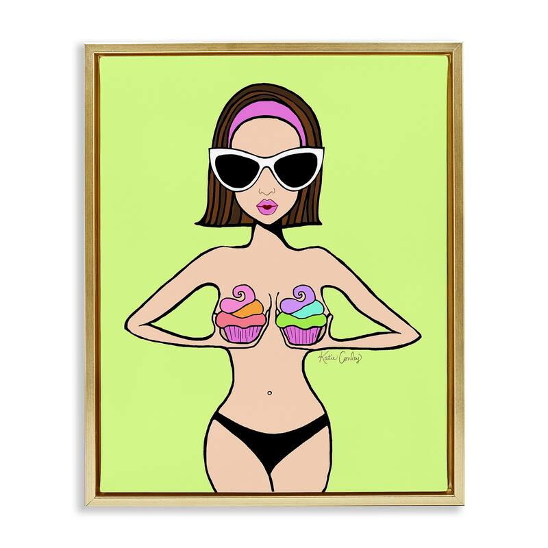 Stupell Glam Summer Gal & Cupcakes Framed Floater Canvas Wall Art Design By Katie Conley - 17 x 21 - Gold