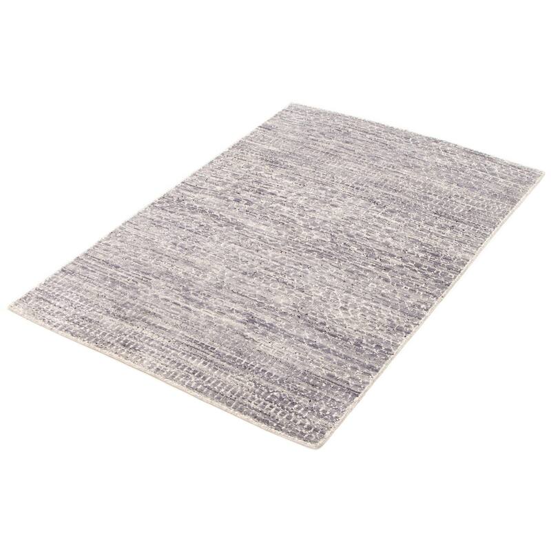 ECARPETGALLERY Hand-knotted Silk Shadow Dark Grey Viscose, Wool Rug - 4'0 x 5'11