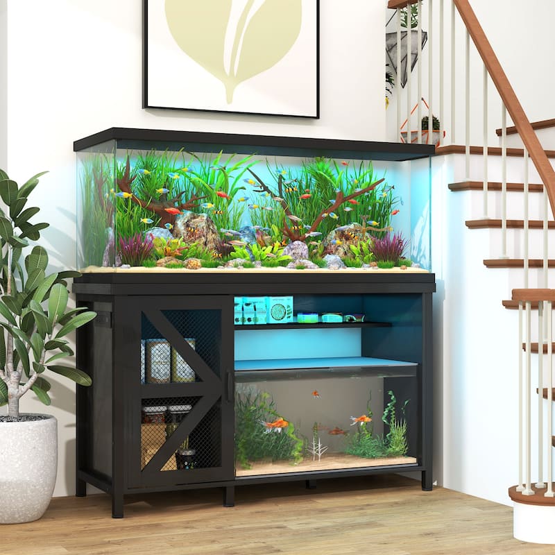 52 Inches Metal Fish Tank Stand With Electrical Outlet For Storage Of Fish Tank Accessories