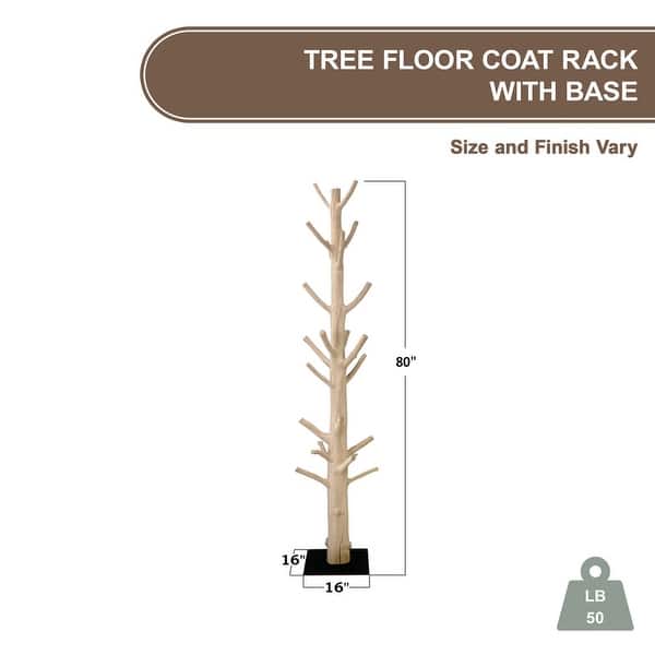 Mangosteen Tree Floor Coat Rack w/ Iron Stand, 80 Inch Tall, Natural Wood and Black (Size Vary, No Two Are The Same)