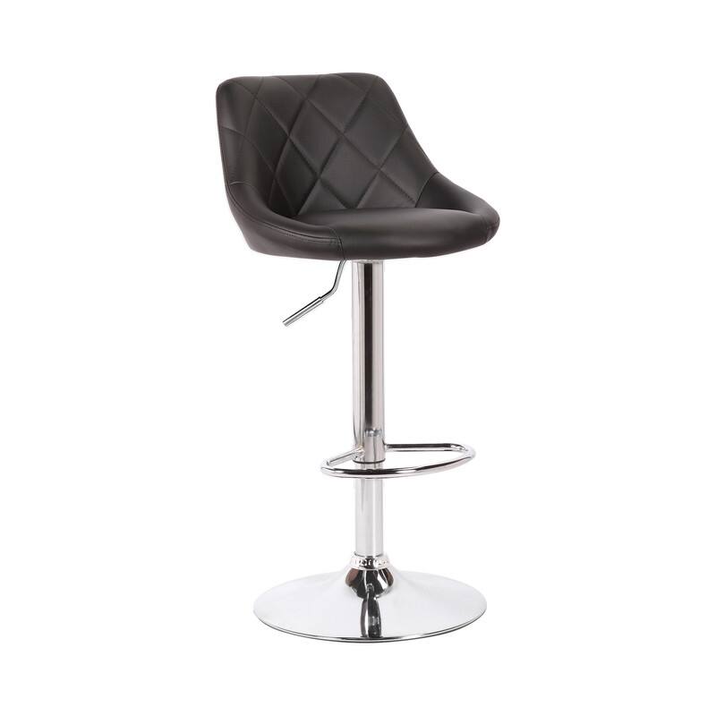 Porthos Home Rea Swivel Adjustable Height Bar Stool, PU Leather, Chrome Base - Single - Black