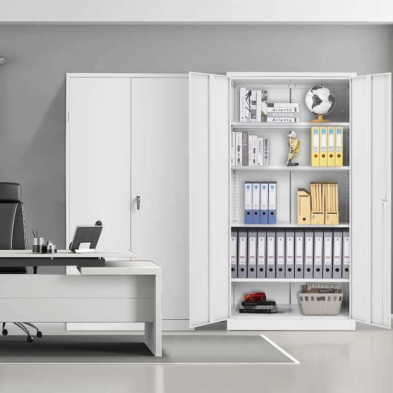 Tall Metal Locker Garage Storage Cabinet with Locking Doors and Adjustable Shelves for Office, Garage, Home, Pantry