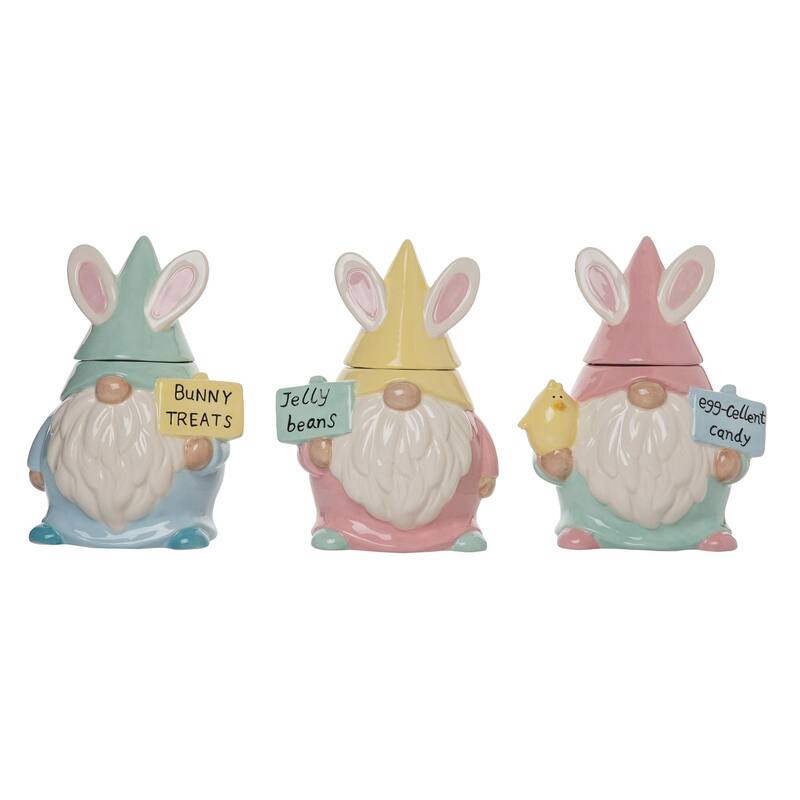 Transpac Ceramic Easter Gnome Mini Candy Jar Set of 3 Spring Home Decorations