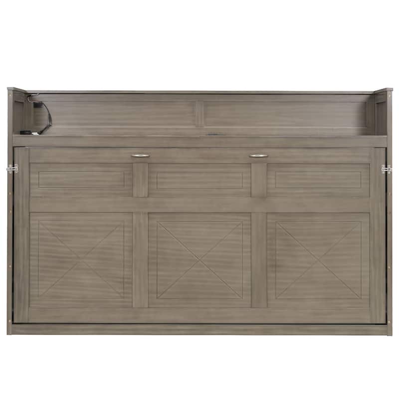 Twin XL Size Murphy Bed with Desk,LED Light