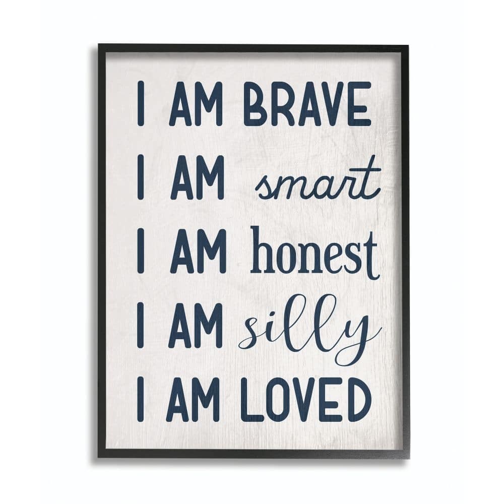 Stupell I am Loved Family Kids Word Blue Design Framed Wall Art, Design By Artist Daphne Polselli