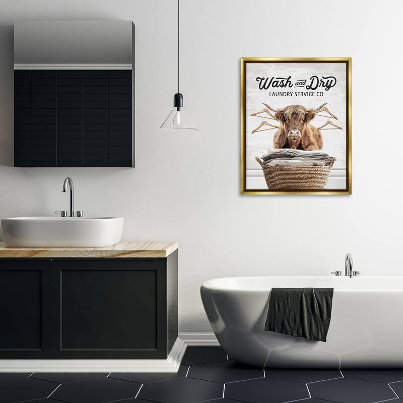 Stupell Wash & Dry Classic Cattle Framed Floater Canvas Wall Art Design By Lettered and Lined