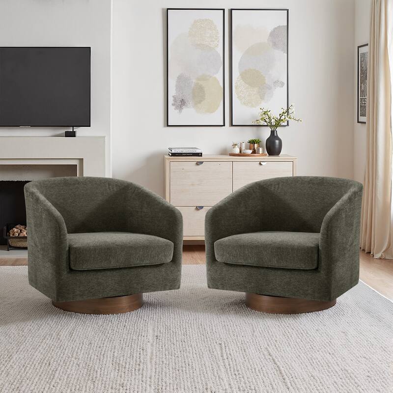 Modern Linen Chenille 360°Swivel Barrel Chair - Tan/Chenille