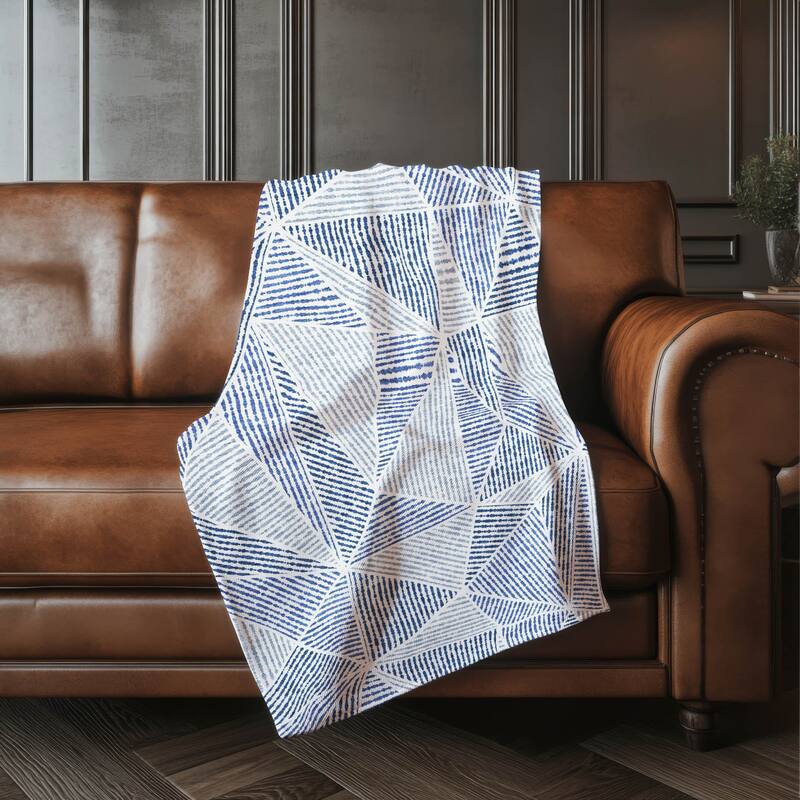 Premium Machine Washable Modern Geo Sherpa Throw Blanket - Navy - 4'2" x 5'10"