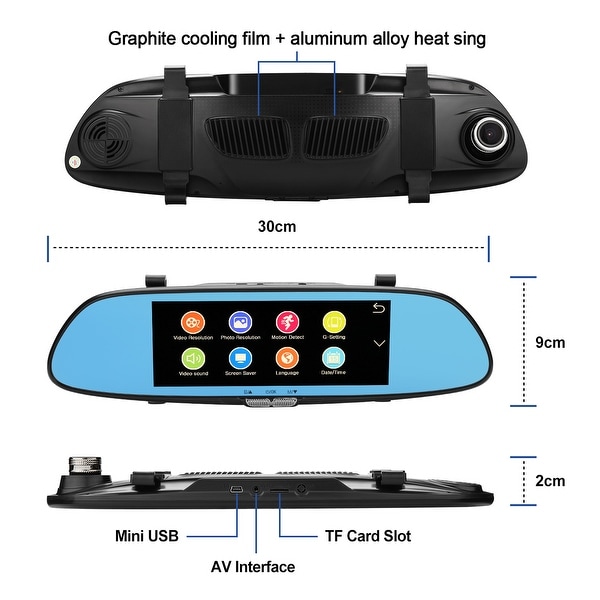 7/'/' Car Dual Lens DVR HD 1080P Vehicle Dash Cam Rearview Mirror Camera Recorder