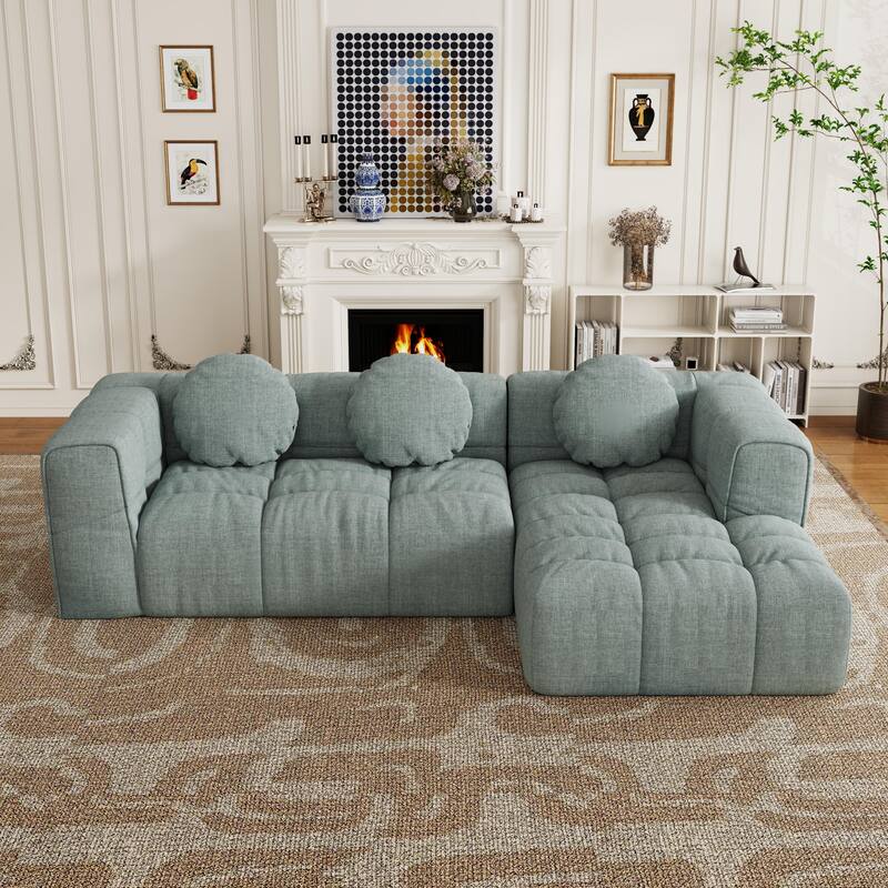 Modern Upholstered Combination Sofa Set,Fully Compressed Modular 103" L-Shaped ,Set With 3 Pillows