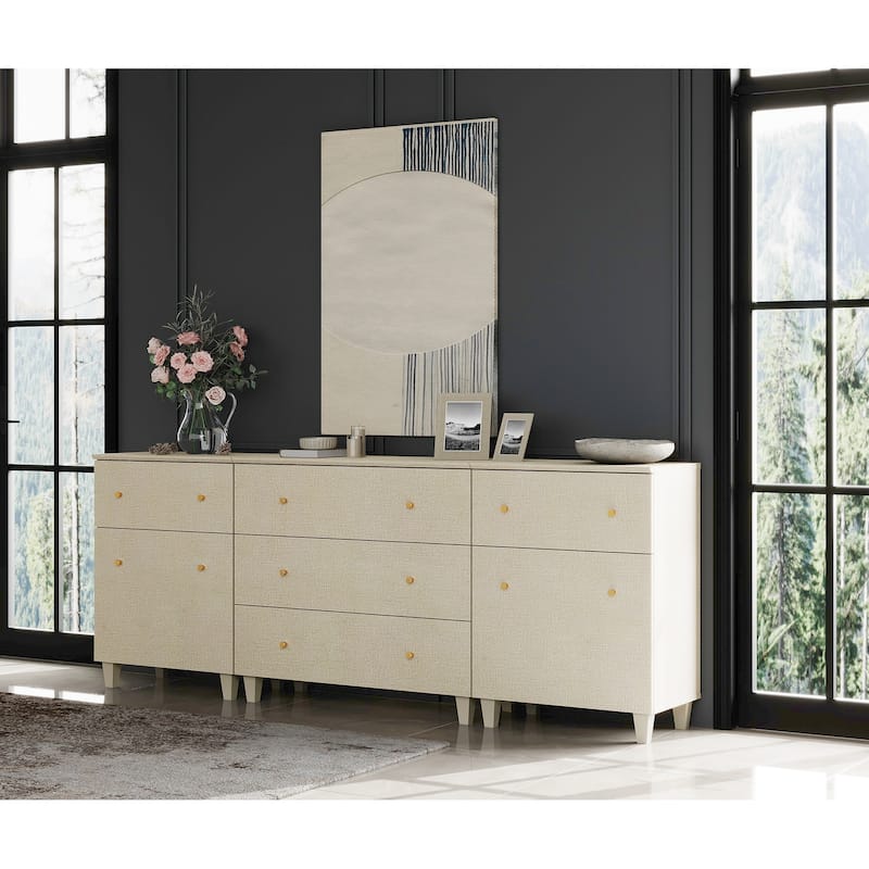 Wood Dresser with 5 Drawers and 2 Cabinets for Bedroom, 83" Wide
