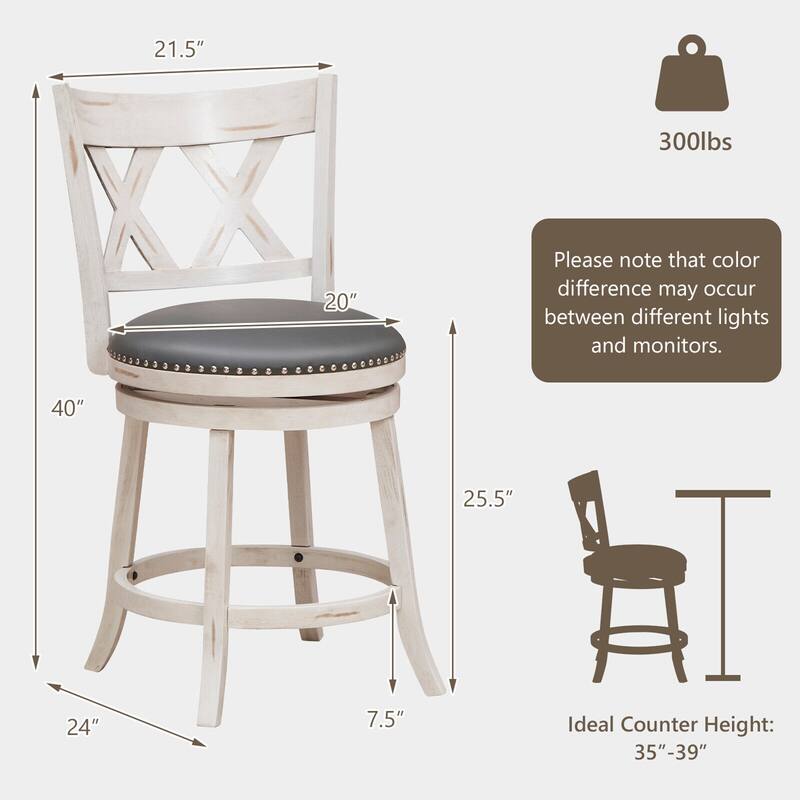 Gymax 25.5'' Swivel Bar Stools Set of 4 Solid Wood Stools w/ X-shaped