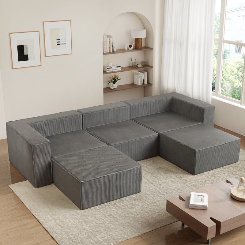 Corduroy Module with Two Ottoman Compression Sofas