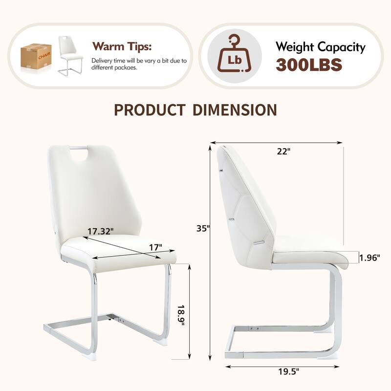 Dining Chairs Set of 2, Faux Leather Kitchen Chairs with Gold Mesh Texture, Silver Back Ring and Chrome Pull Handle