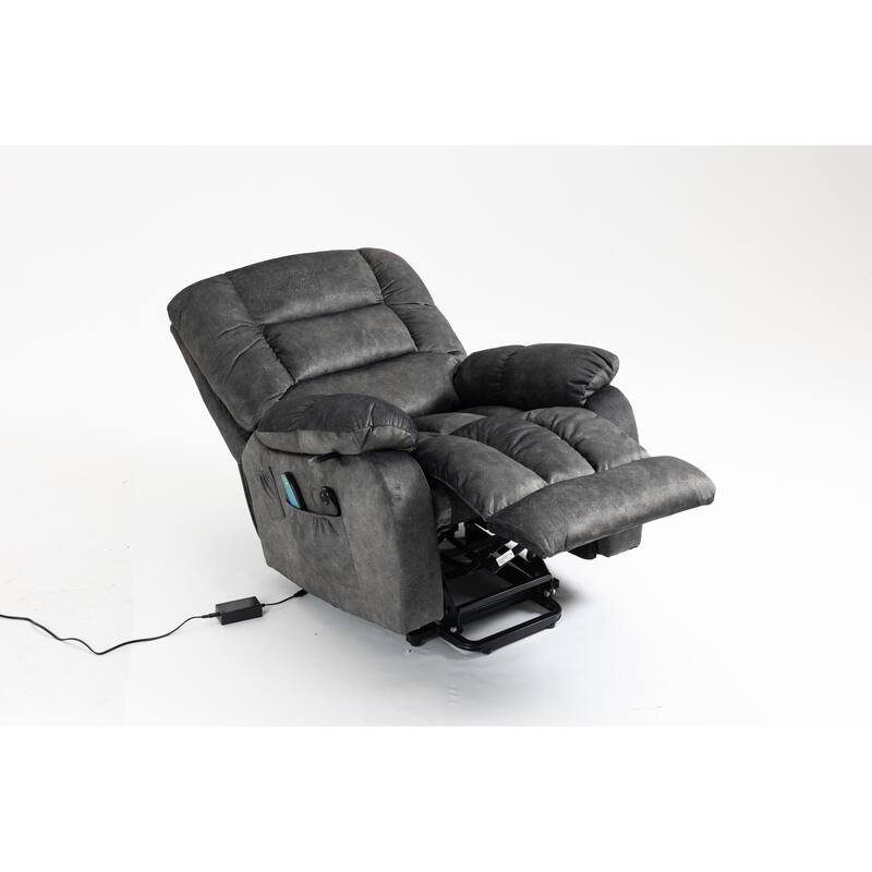 Power Lift Recliner Chair with Massage & Heat, Velvet Upholstered Electric Recliner, Lounge Sofa Chair with Side Pockets