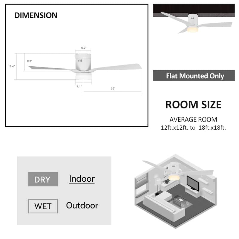 CARRO Pollux 52" Indoor Smart Ceiling Fan with Light and Remote-Flush Mount