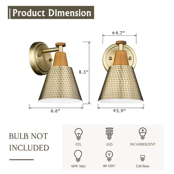 dimension image slide 2 of 6, Modern Bathroom Vanity Light, Hammered Metal Shade