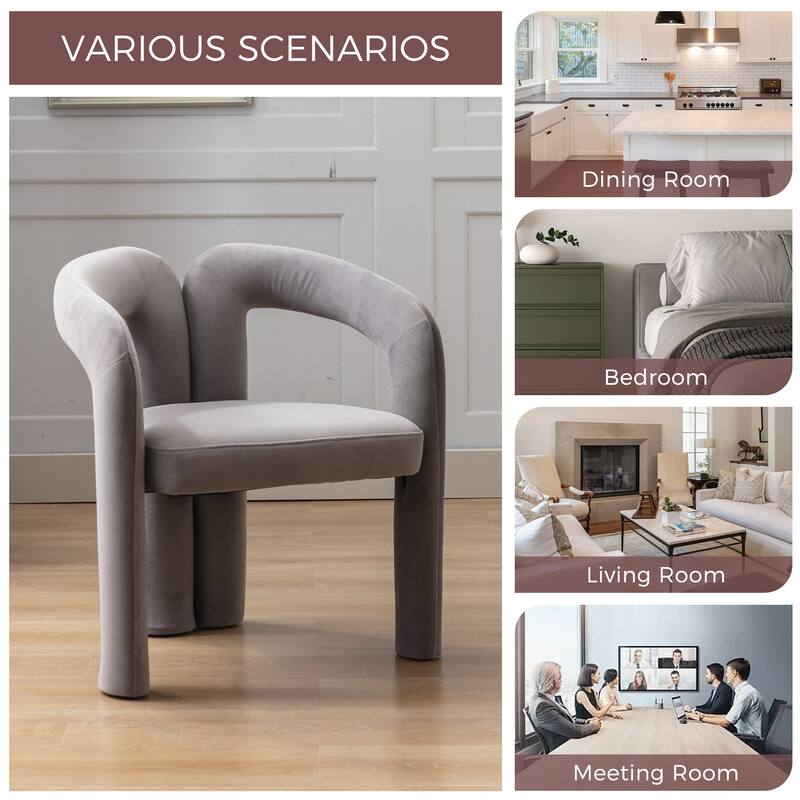 Gray Modern 25.2" Upholstered Accent Chair with Curved Circular Backrest and High-Density Foam (Set of 2)