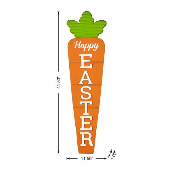 dimension image slide 1 of 2, Glitzhome 42"H Easter Wooden Metal Carrot Bunny Porch Sign Spring Gifts