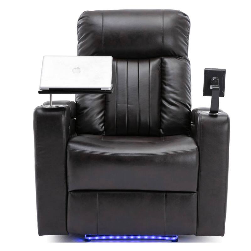 Power Motion Recliner with Hidden Arm Storage, LED Light Strip, 2 Cup Holders, 360 Swivel Tray Table and Cell Phone Holder