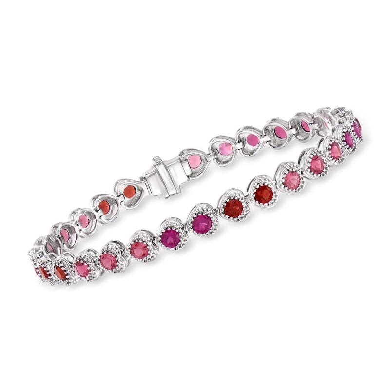 Sterling Silver Multi Gemstone Heart Tennis Bracelet