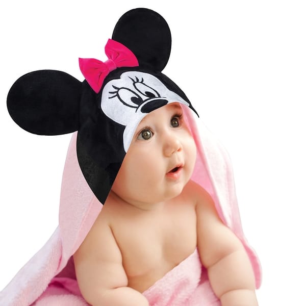 slide 2 of 5, Lambs & Ivy Disney Baby Minnie Mouse Pink Cotton Hooded Baby Bath Towel
