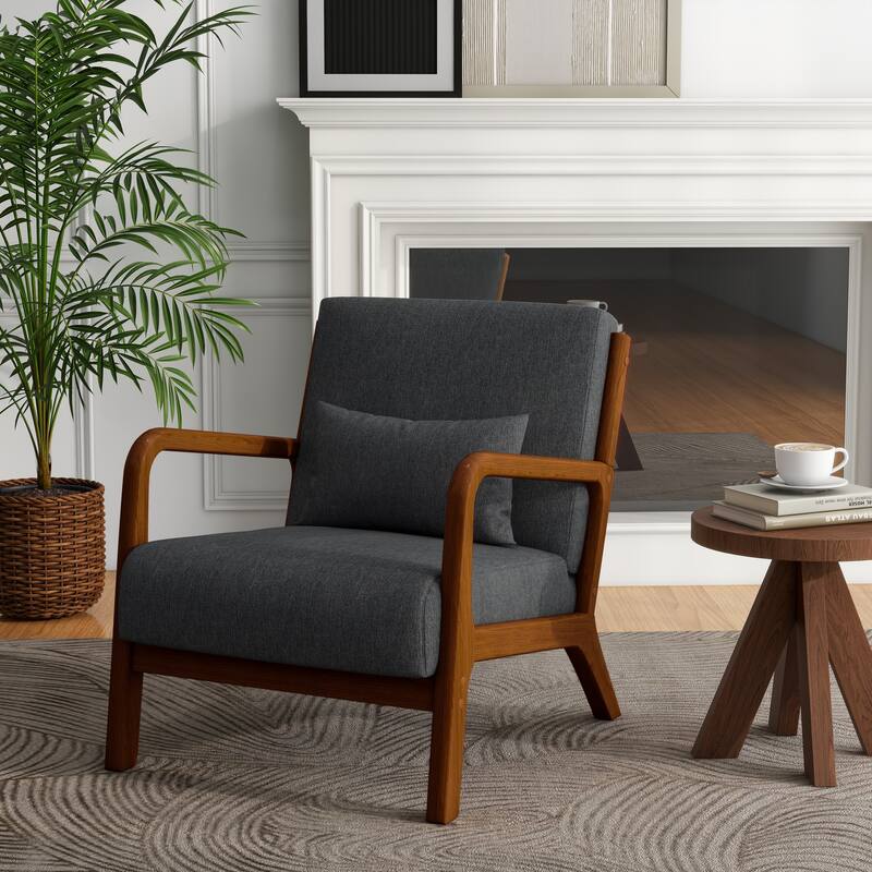 Mid-Century Modern Upholstered Accent Chair with Wood Frame